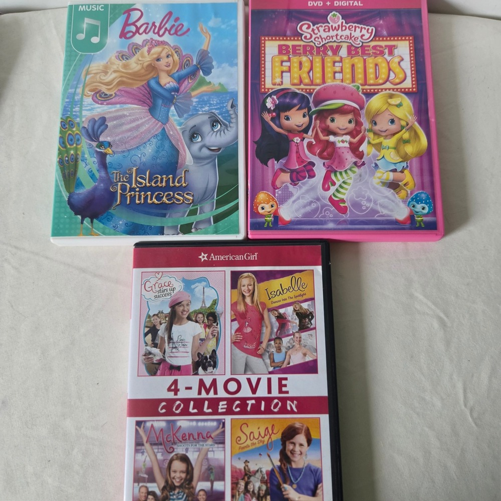 Barbie Island Princess Strawberry Shortcake American Girl 4-Movie DVD Lot 5 Film